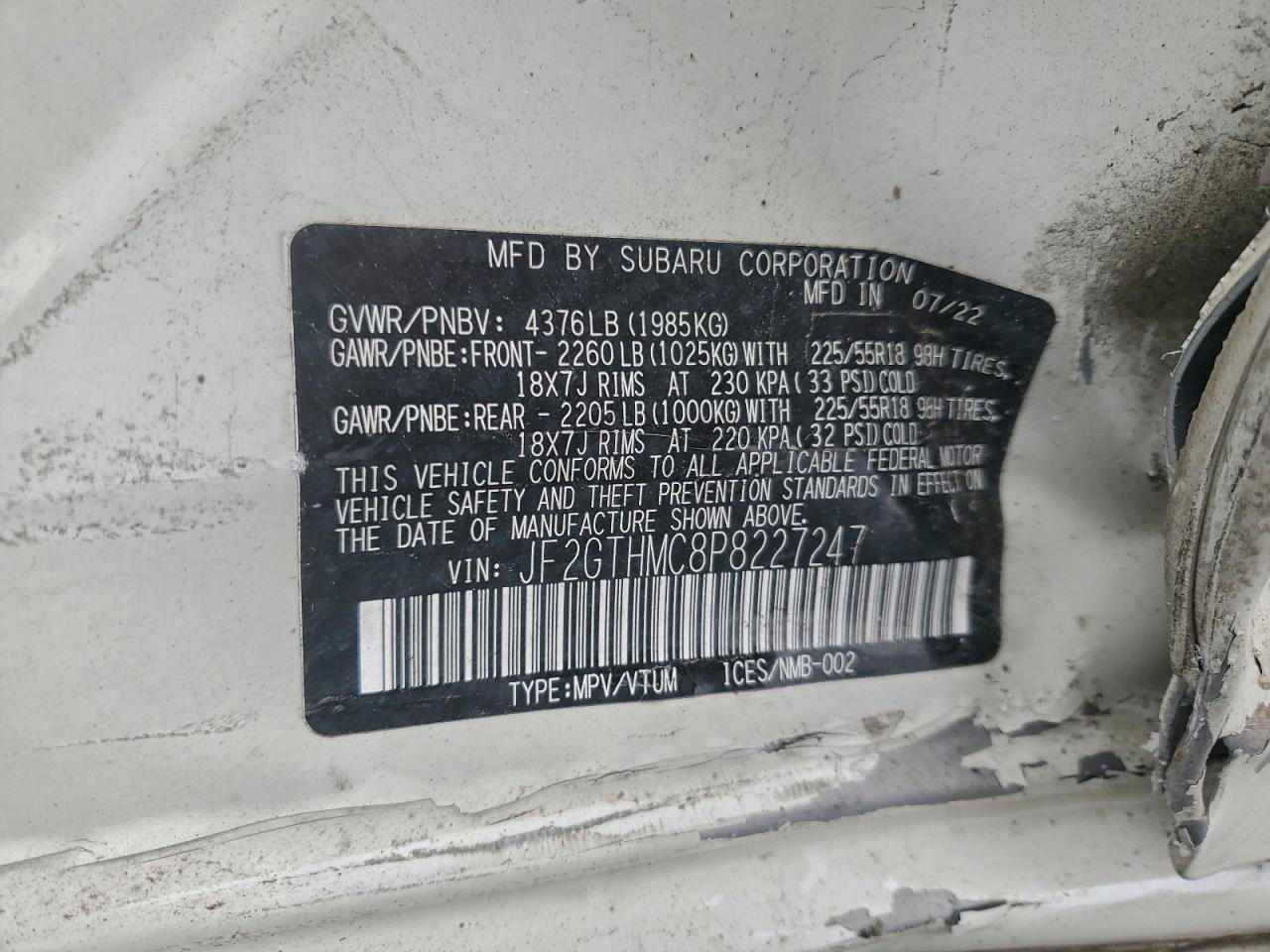 2023 Subaru Crosstrek Limited VIN: JF2GTHMC8P8227247 Lot: 94632295