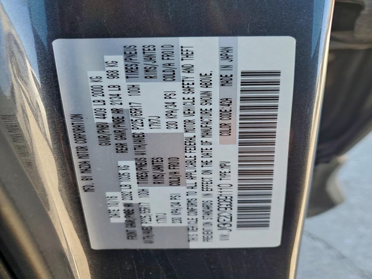 2016 Mazda Cx-5 Touring VIN: JM3KE2CY9G0891110 Lot: 94478435