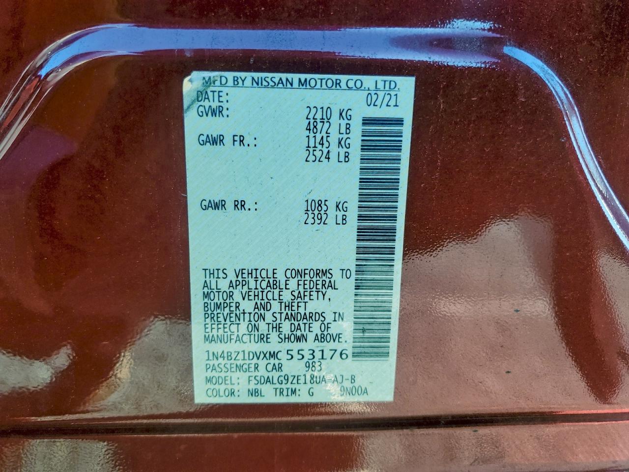 2021 Nissan Leaf Sl Plus VIN: 1N4BZ1DVXMC553176 Lot: 93305195