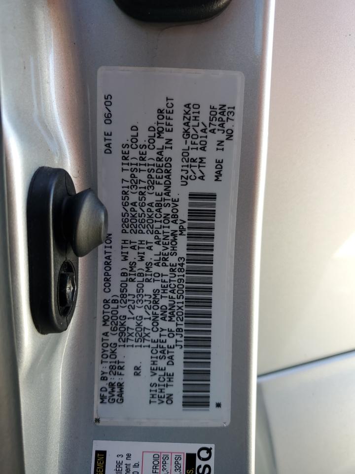 2005 Lexus Gx 470 VIN: JTJBT20X150091843 Lot: 93444785