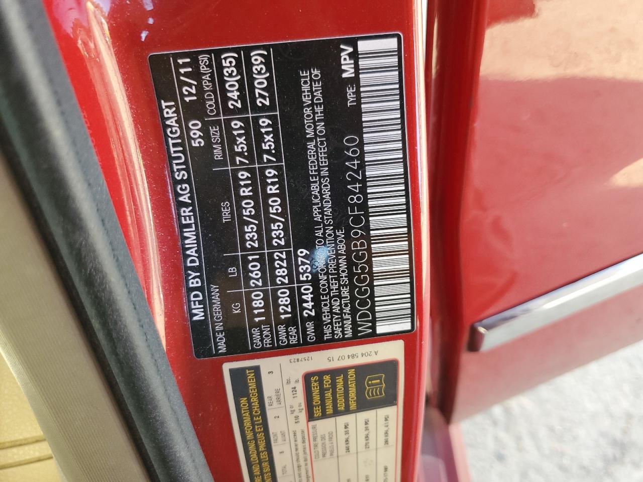 2012 Mercedes-Benz Glk 350 VIN: WDCGG5GB9CF842460 Lot: 91775675