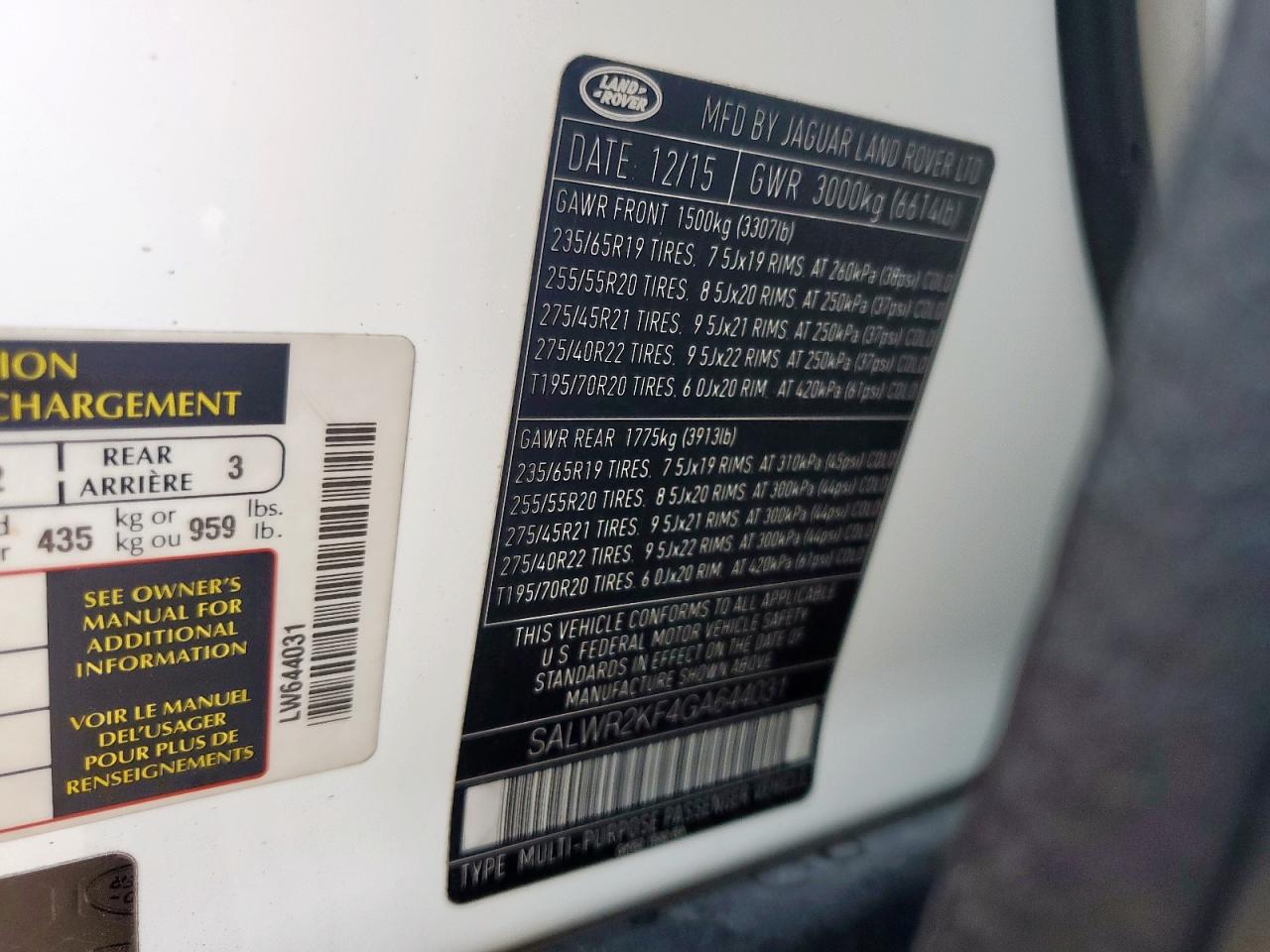 2016 Land Range Rover Hse Diesel VIN: SALWR2KF4GA644031 Lot: 91782955