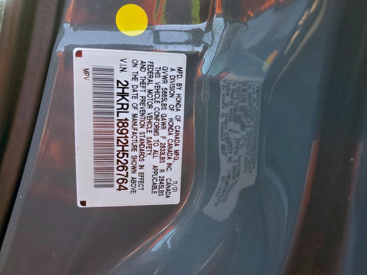 2002 Honda Odyssey Exl VIN: 2HKRL18912H526764 Lot: 94732955