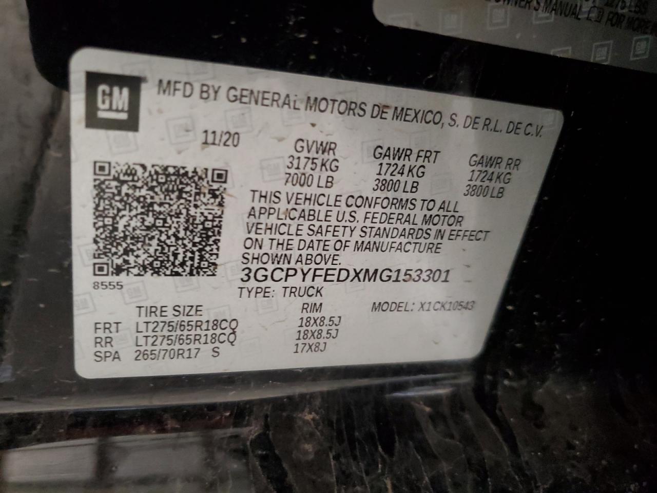 2021 Chevrolet Silverado K1500 Lt Trail Boss VIN: 3GCPYFEDXMG153301 Lot: 92942785