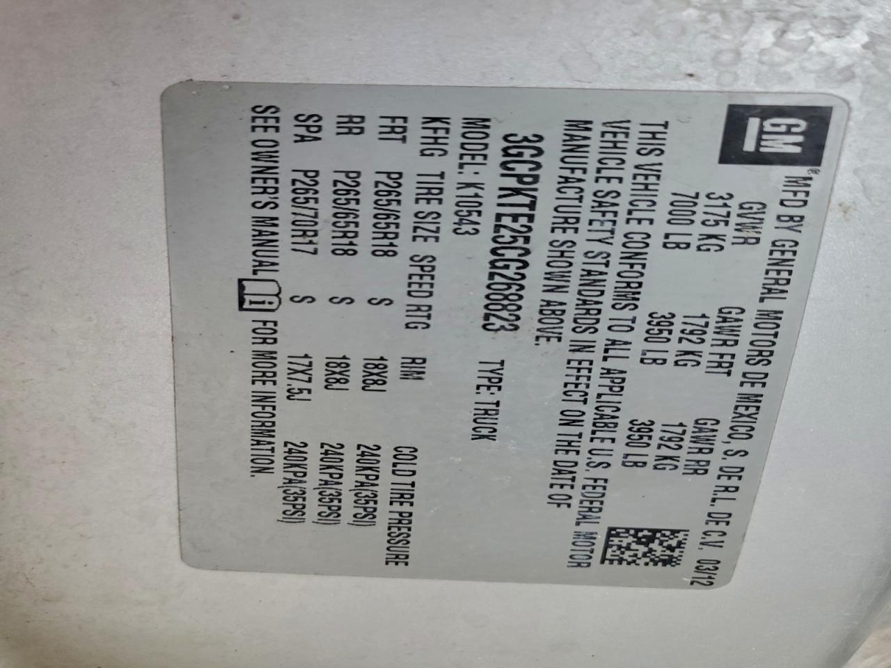 2012 Chevrolet Silverado K1500 Ltz VIN: 3GCPKTE25CG268823 Lot: 93707165