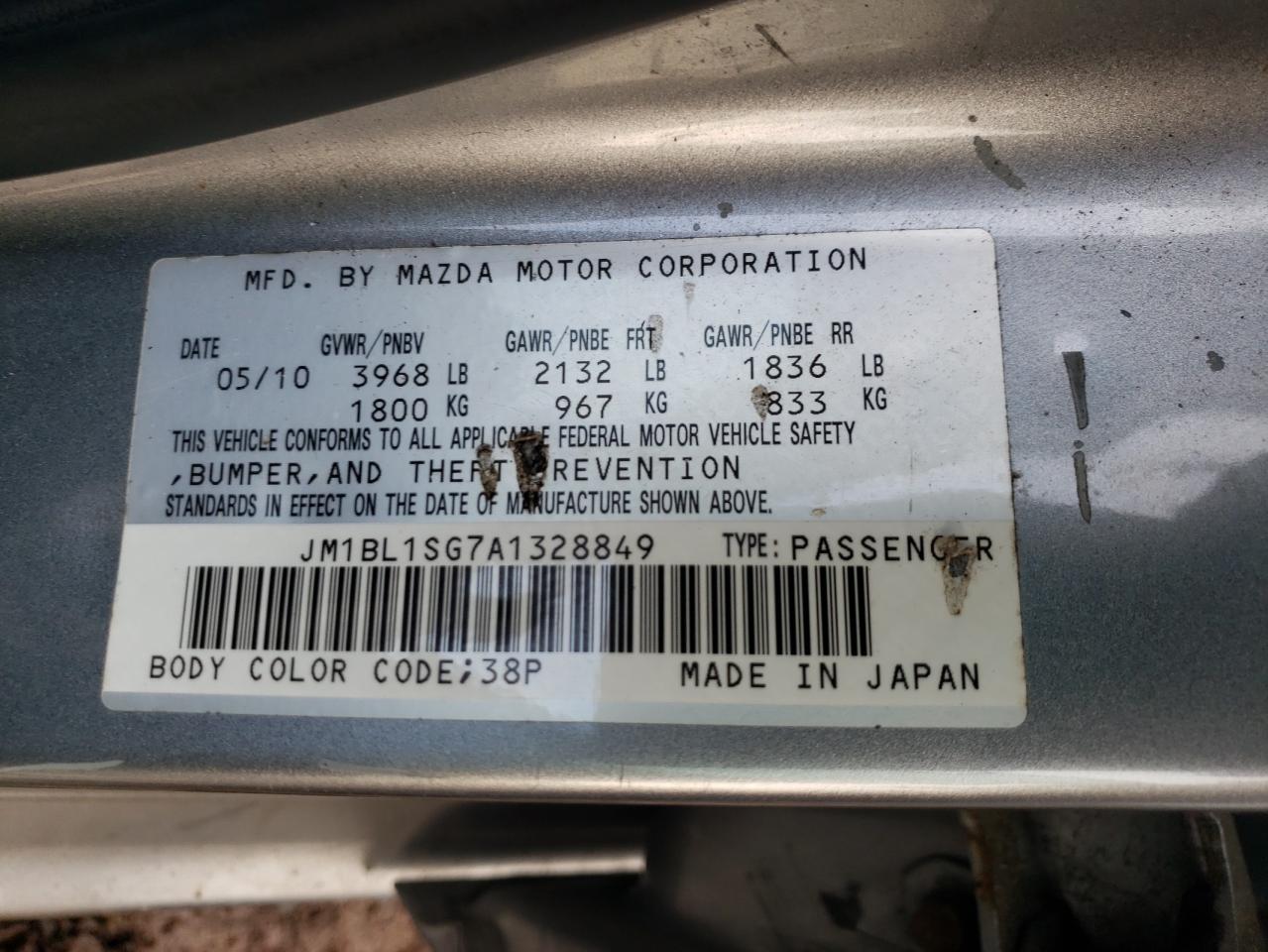 2010 Mazda 3 I VIN: JM1BL1SG7A1328849 Lot: 89738035