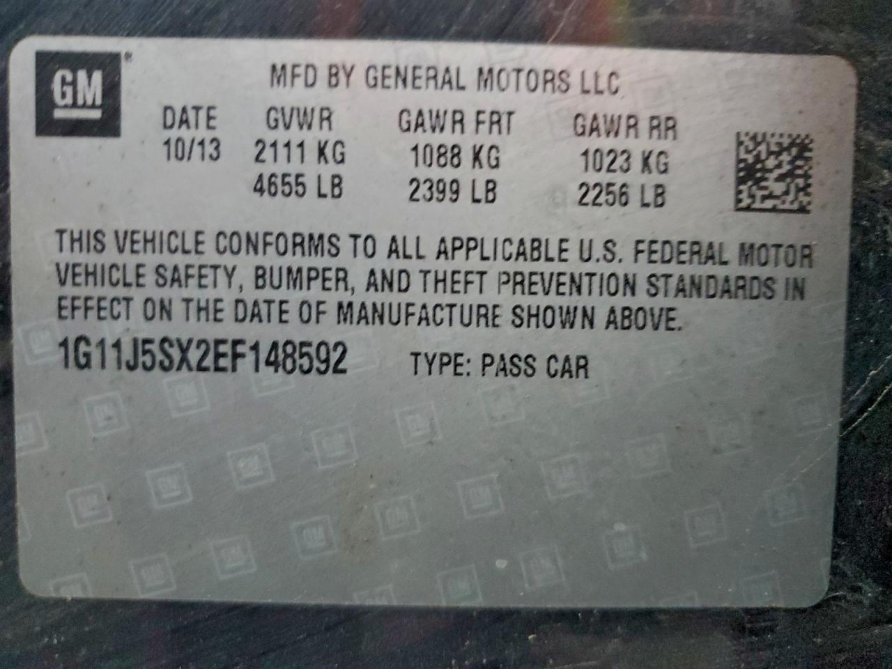 2014 Chevrolet Malibu Ltz VIN: 1G11J5SX2EF148592 Lot: 94685305