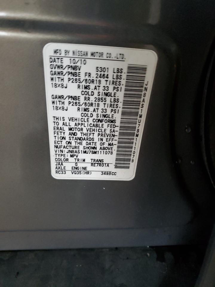 2011 Infiniti Fx35 VIN: JN8AS1MU7BM111078 Lot: 92897605