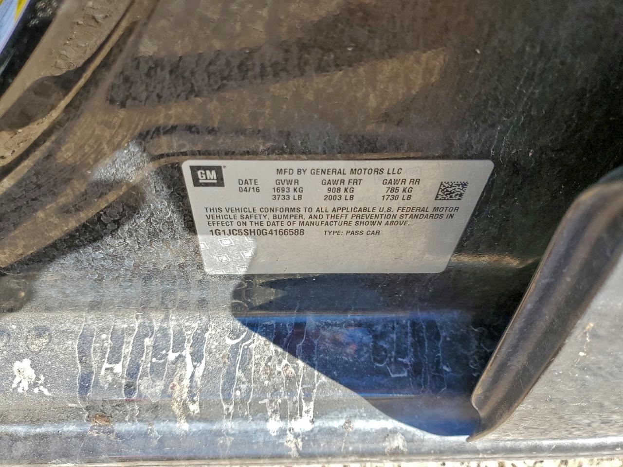 2016 Chevrolet Sonic Lt VIN: 1G1JC5SH0G4166588 Lot: 94162425