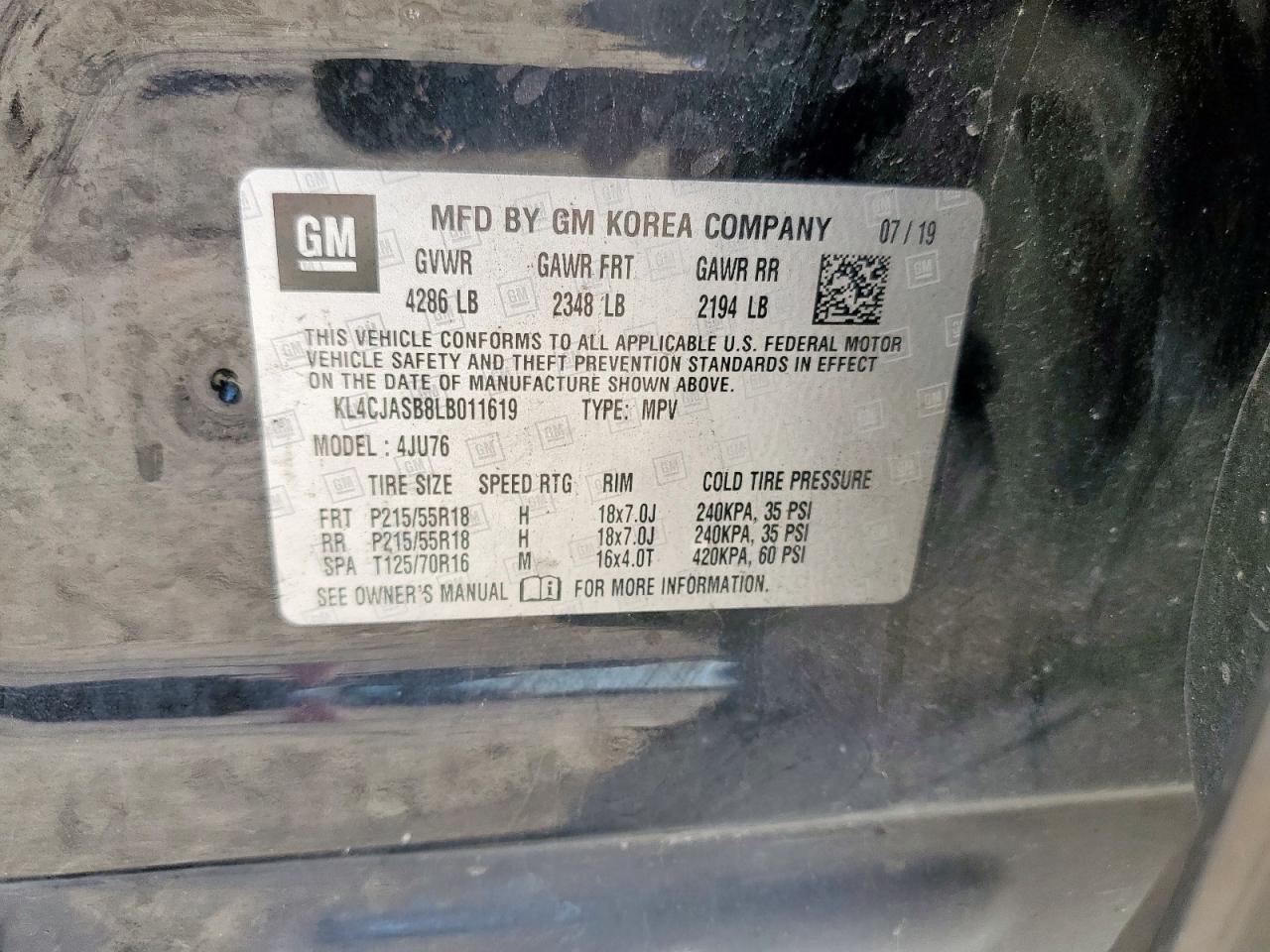 2020 Buick Encore Preferred VIN: KL4CJASB8LB011619 Lot: 92220325