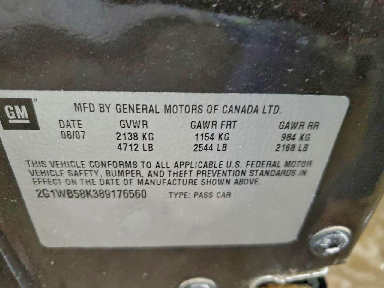 2008 Chevrolet Impala Ls VIN: 2G1WB58K389176560 Lot: 94309545