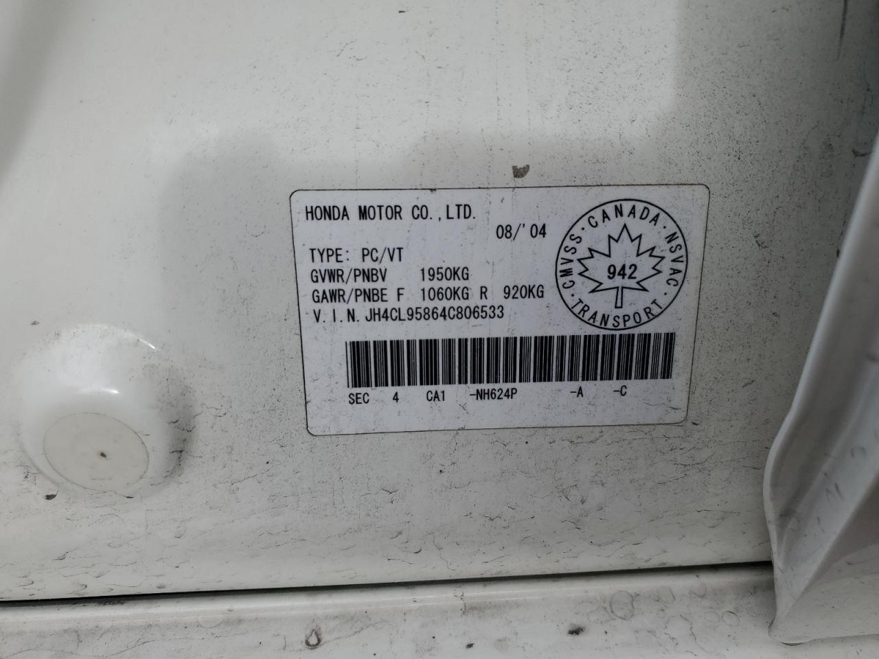 2004 Acura Tsx VIN: JH4CL95864C806533 Lot: 90709625