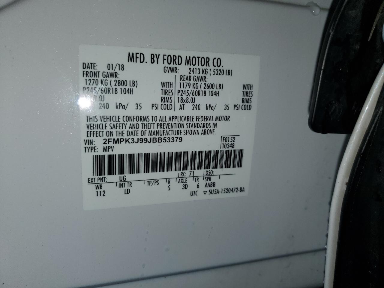 2018 Ford Edge Sel VIN: 2FMPK3J99JBB53379 Lot: 93144925