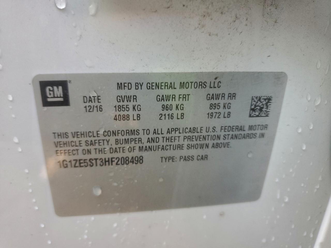 2017 Chevrolet Malibu Lt VIN: 1G1ZE5ST3HF208498 Lot: 94061875