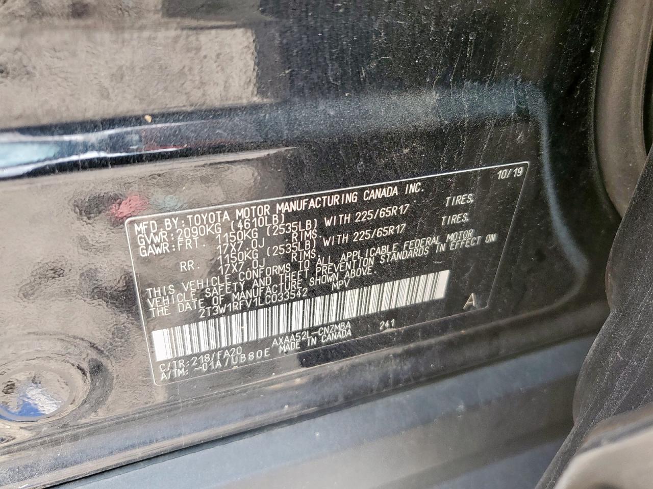 2020 Toyota Rav4 Xle VIN: 2T3W1RFV1LC033542 Lot: 92948985