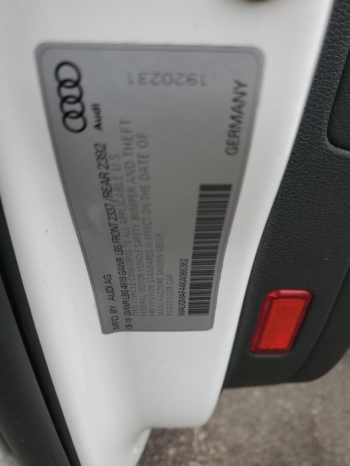 2019 Audi A4 Premium VIN: WAUGMAF44KA086362 Lot: 92708685