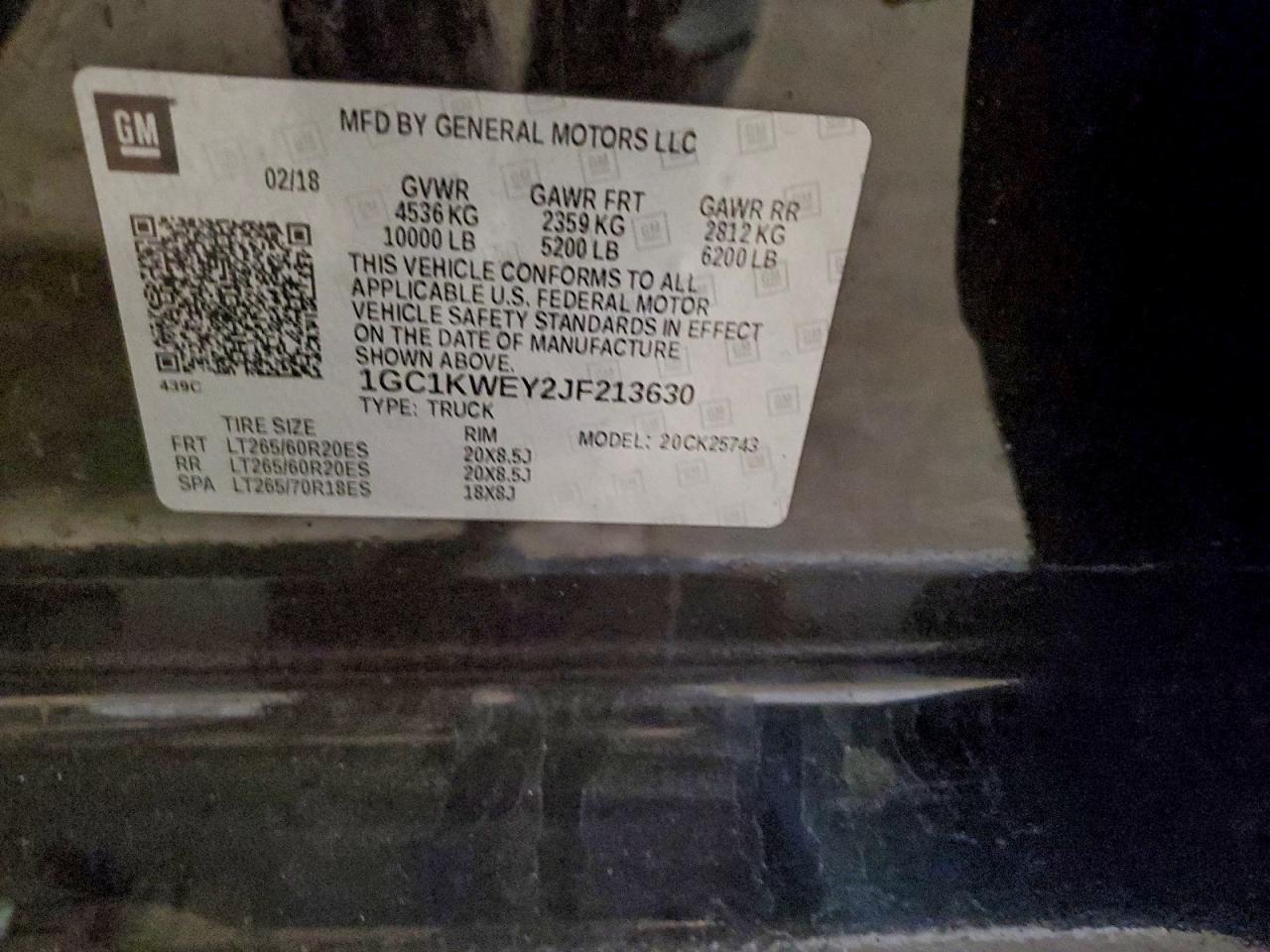 2018 Chevrolet Silverado K2500 Heavy Duty Ltz VIN: 1GC1KWEY2JF213630 Lot: 93522835