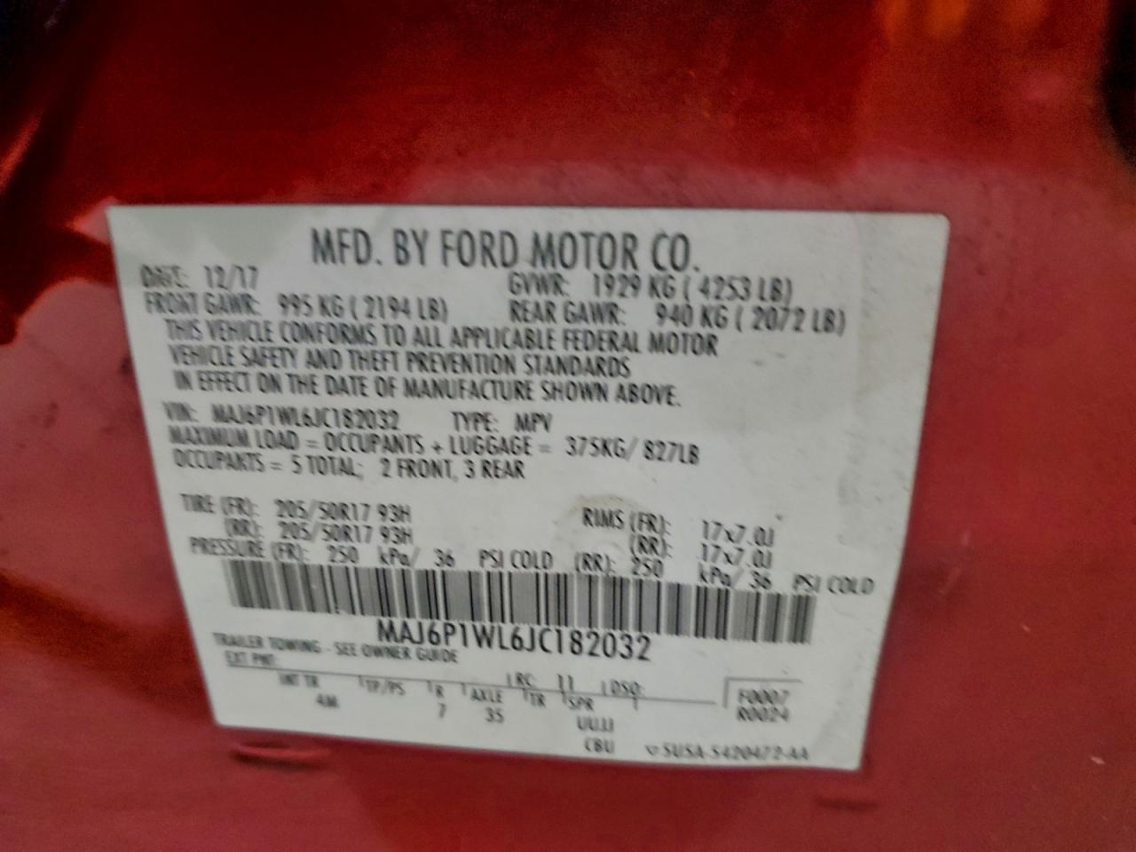 2018 Ford Ecosport Titanium VIN: MAJ6P1WL6JC182032 Lot: 94667565