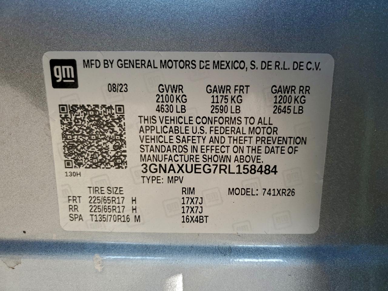 2024 Chevrolet Equinox Lt VIN: 3GNAXUEG7RL158484 Lot: 93401335