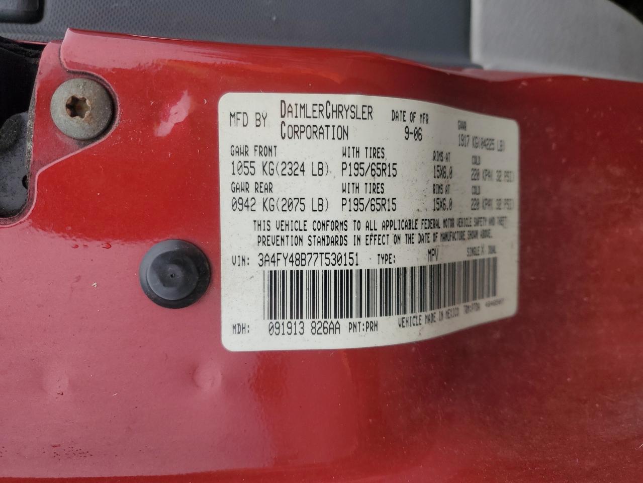 2007 Chrysler Pt Cruiser VIN: 3A4FY48B77T530151 Lot: 92033595