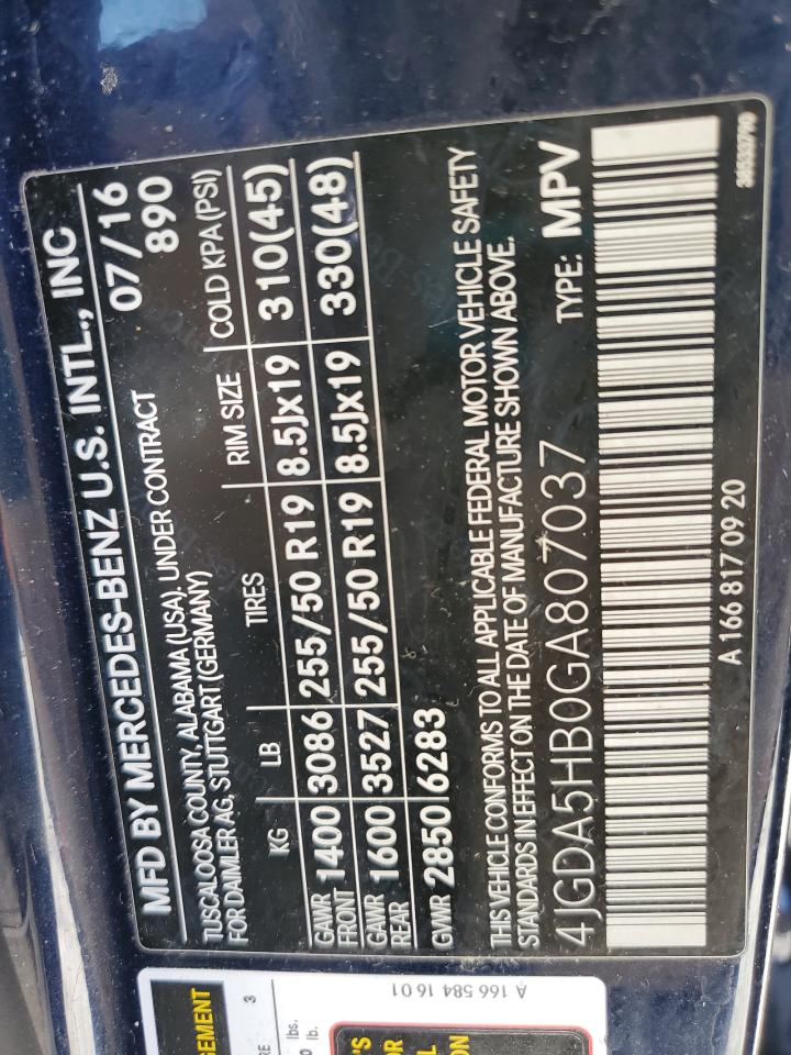 2016 Mercedes-Benz Gle 350 4Matic VIN: 4JGDA5HB0GA807037 Lot: 92903485