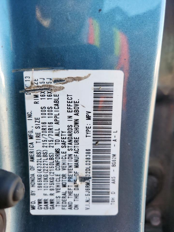 2013 Honda Cr-V Lx VIN: 5J6RM3H32DL038386 Lot: 91441475