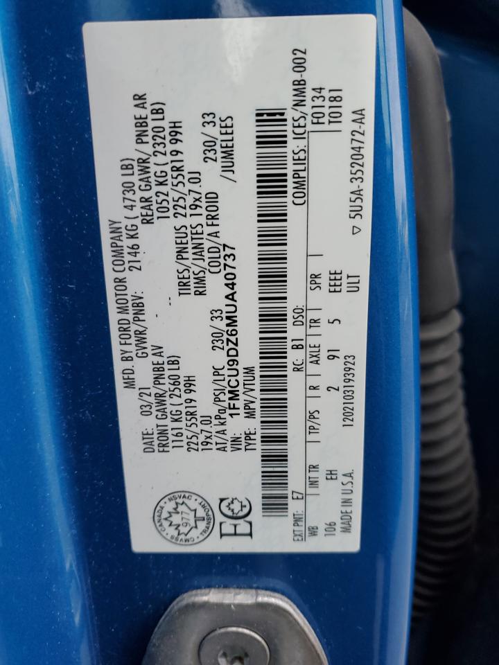 2021 Ford Escape Titanium VIN: 1FMCU9DZ6MUA40737 Lot: 92444425