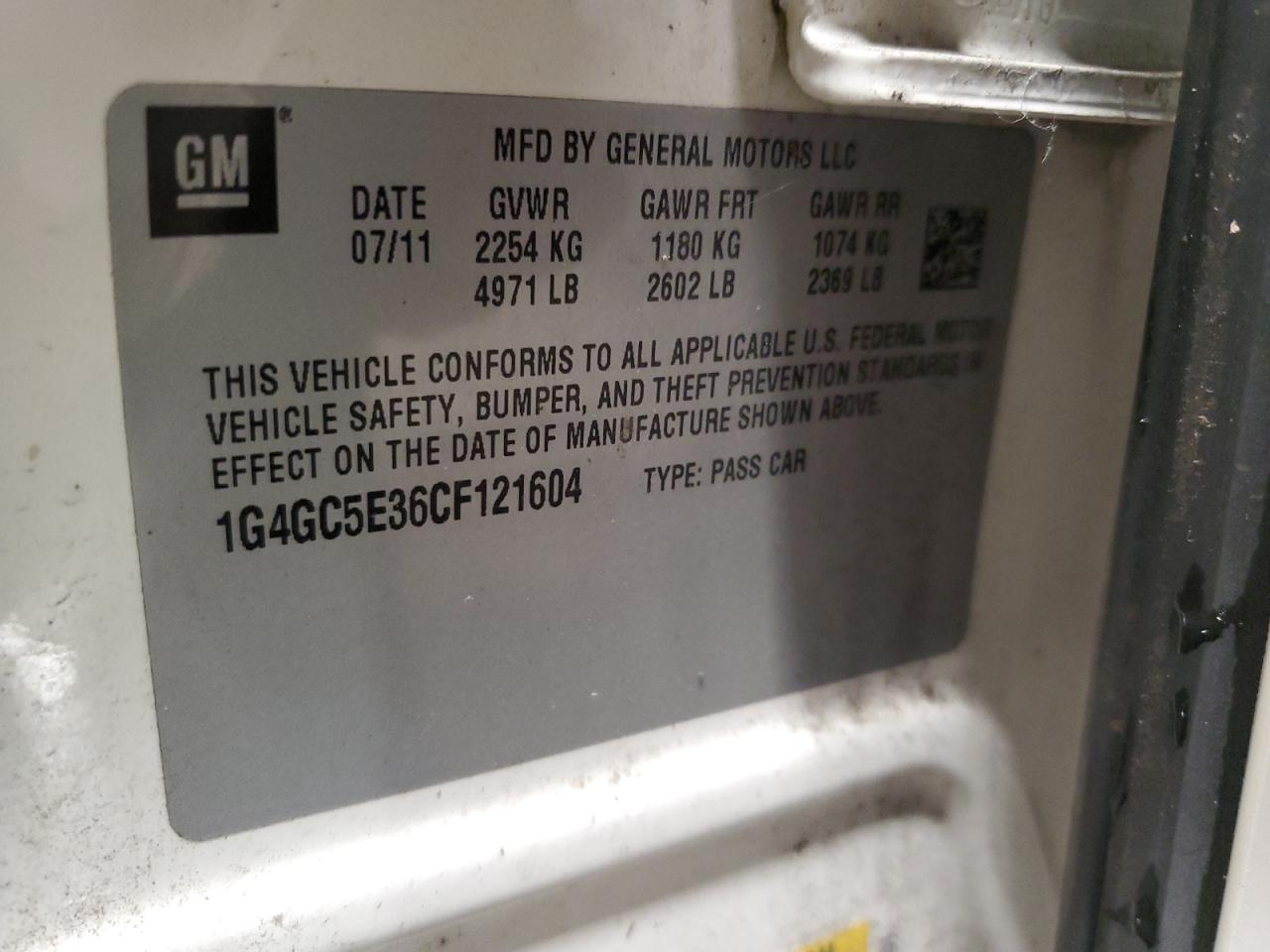 2012 Buick Lacrosse VIN: 1G4GC5E36CF121604 Lot: 92818975