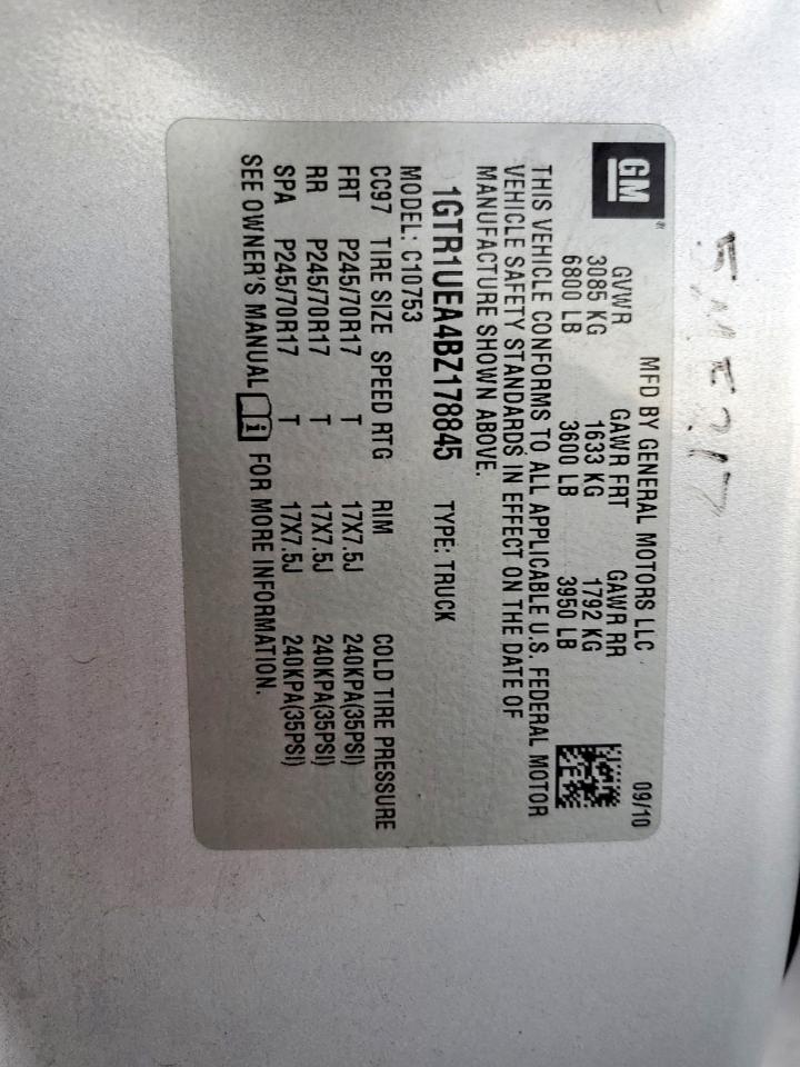 2011 GMC Sierra C1500 Sl VIN: 1GTR1UEA4BZ178845 Lot: 90748985