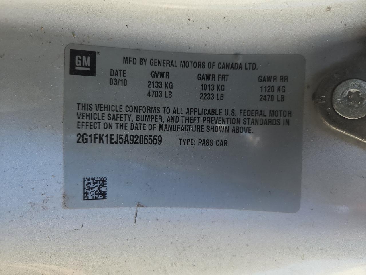 2010 Chevrolet Camaro Ss VIN: 2G1FK1EJ5A9206569 Lot: 93144965