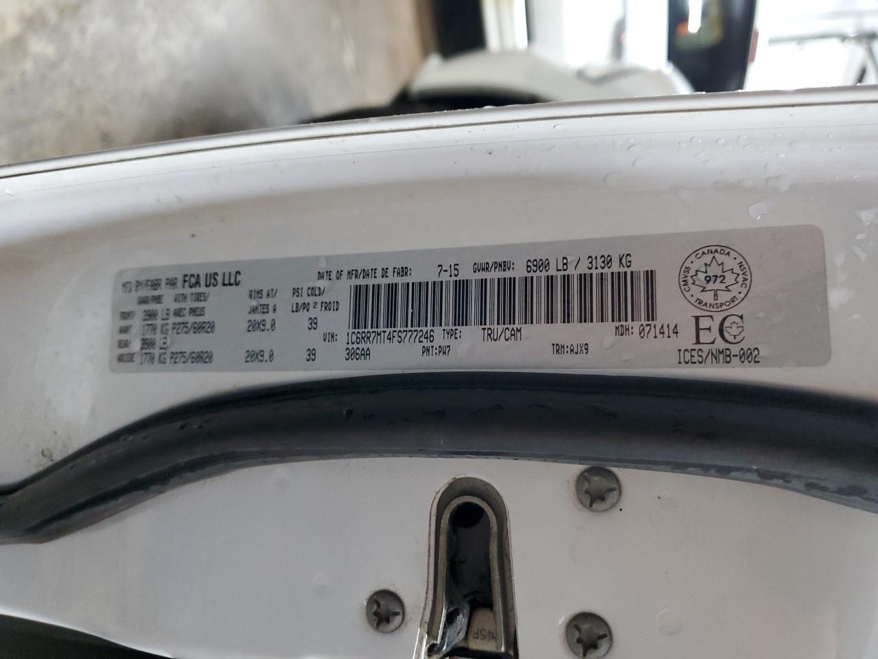 2015 Ram 1500 Sport VIN: 1C6RR7MT4FS777246 Lot: 92667725