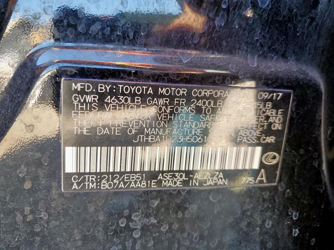 2017 Lexus Is 200T VIN: JTHBA1D23H5061377 Lot: 91093115