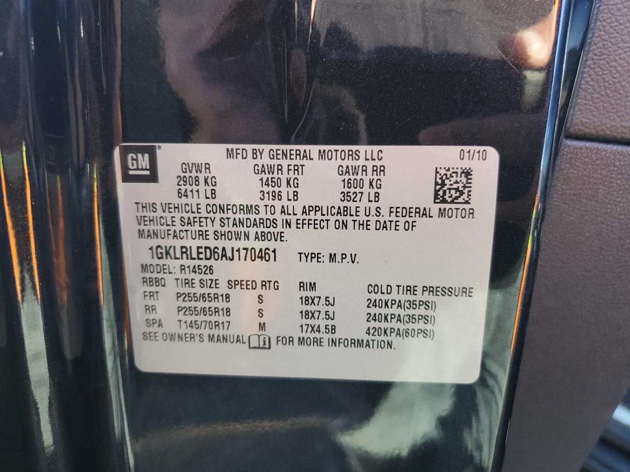 2010 GMC Acadia Sle VIN: 1GKLRLED6AJ170461 Lot: 91126195