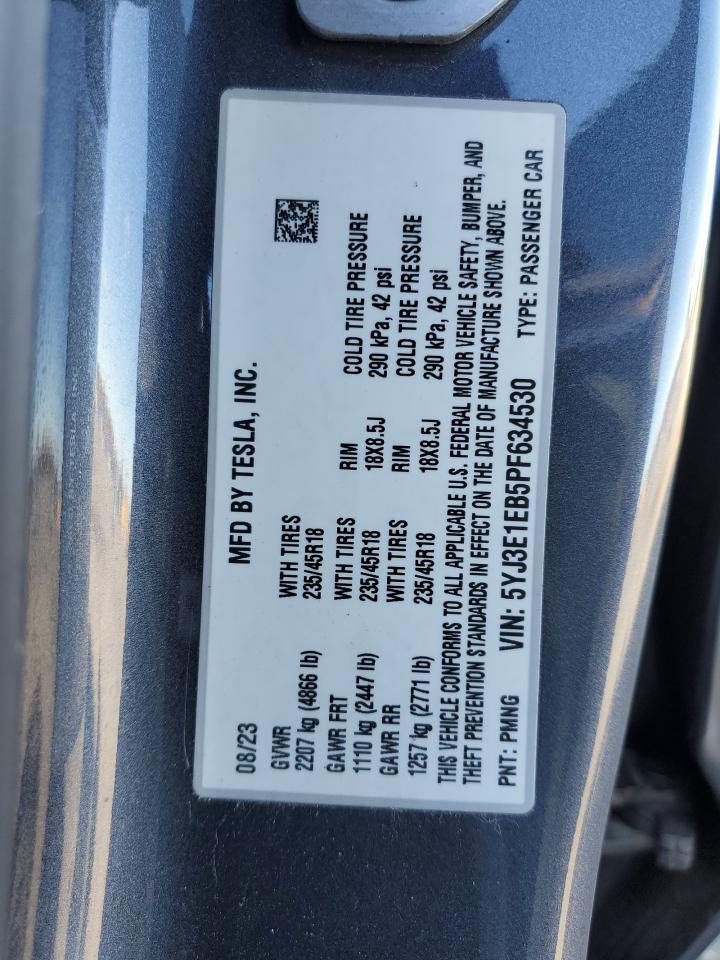 2023 Tesla Model 3 VIN: 5YJ3E1EB5PF634530 Lot: 91933895
