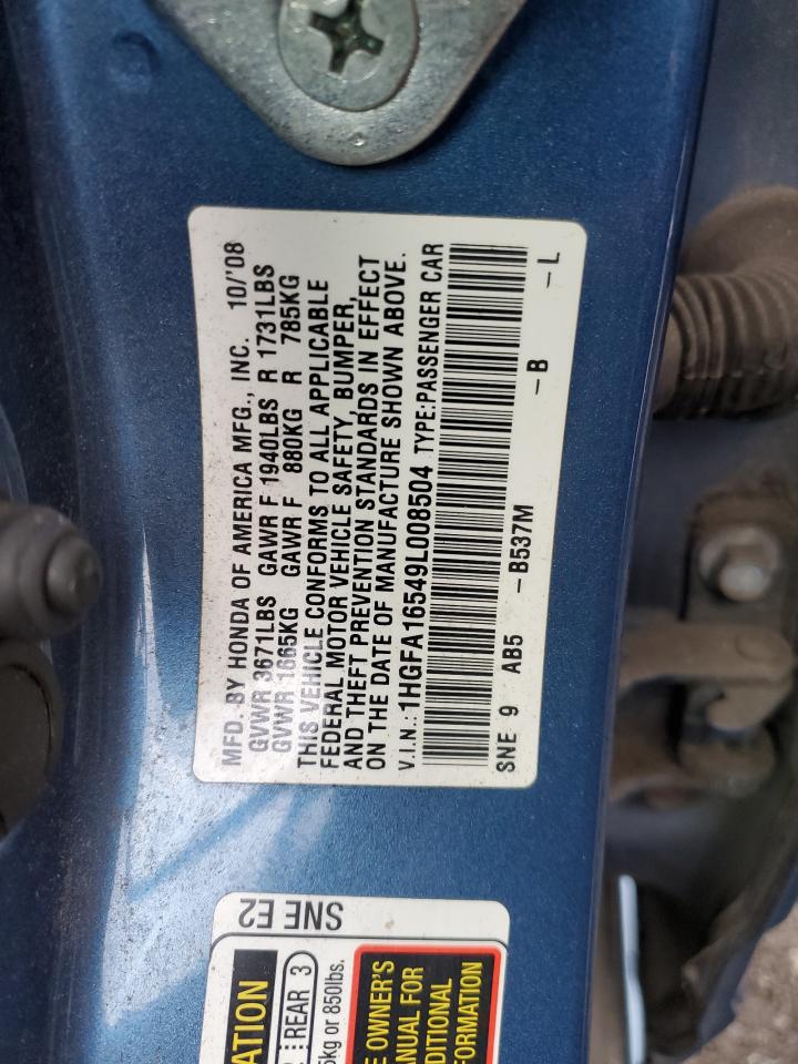 2009 Honda Civic Lx VIN: 1HGFA16549L008504 Lot: 92812345