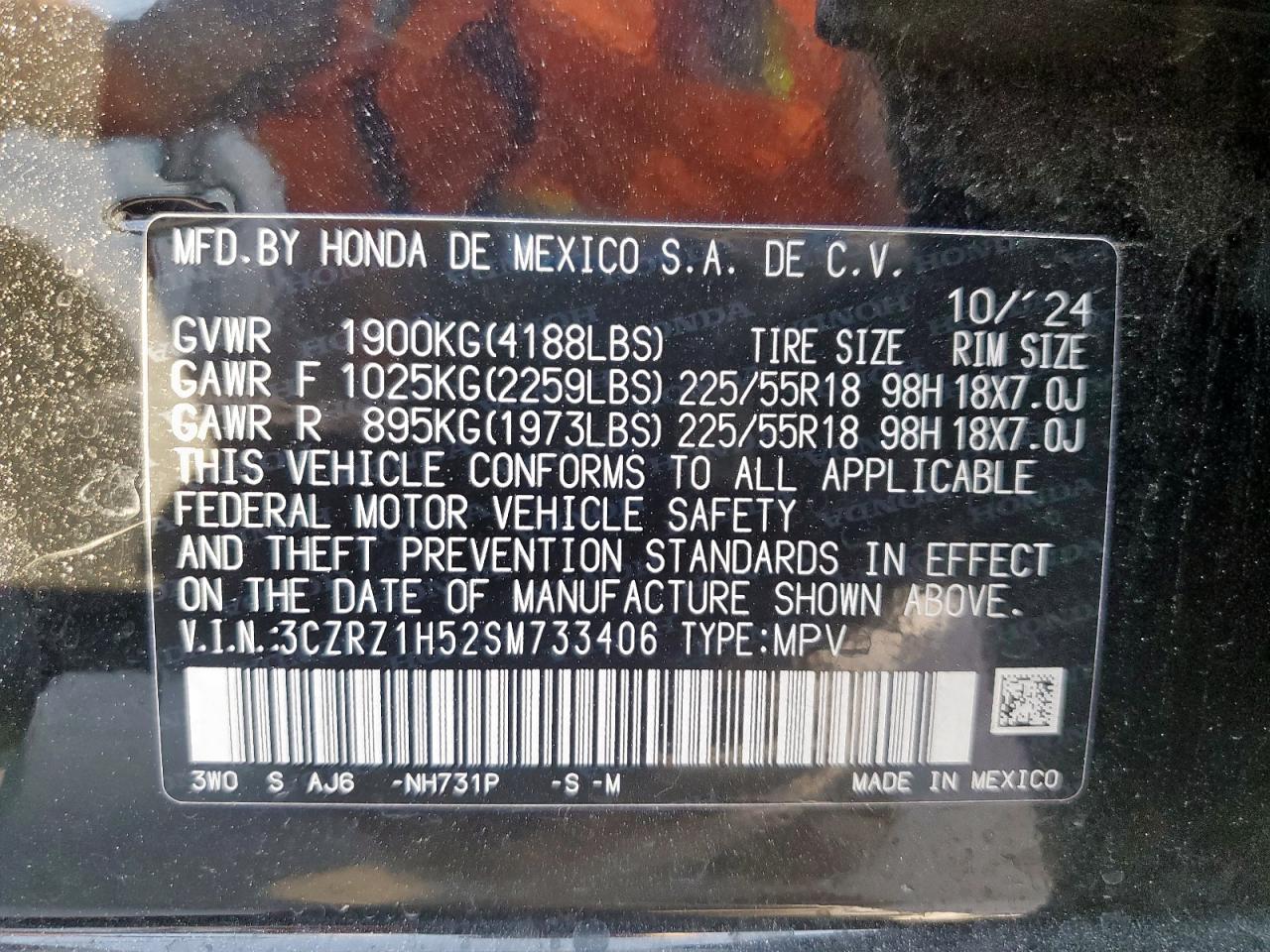 2025 Honda Hr-V Sport VIN: 3CZRZ1H52SM733406 Lot: 92508615