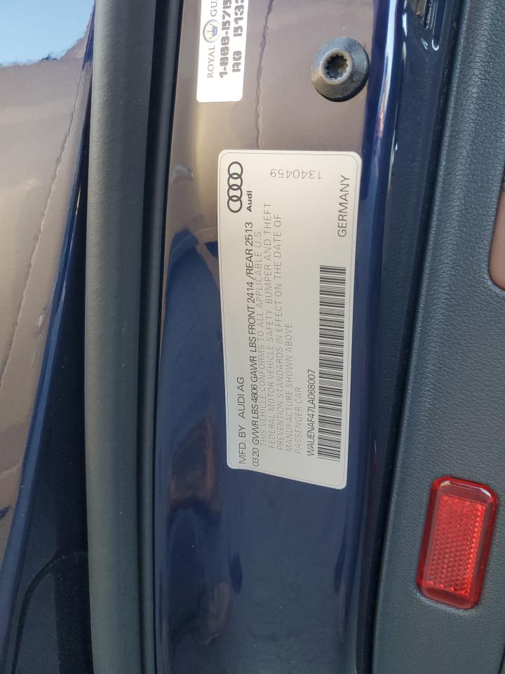 2020 Audi A4 Premium Plus VIN: WAUENAF47LA068007 Lot: 93781335