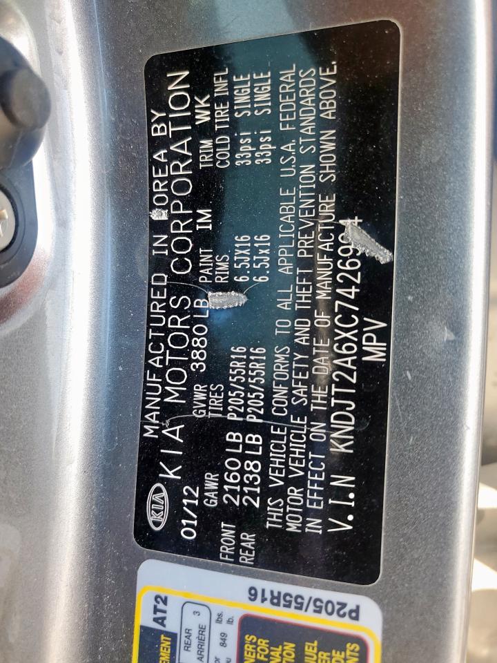 2012 Kia Soul + VIN: KNDJT2A6XC7426994 Lot: 92887845