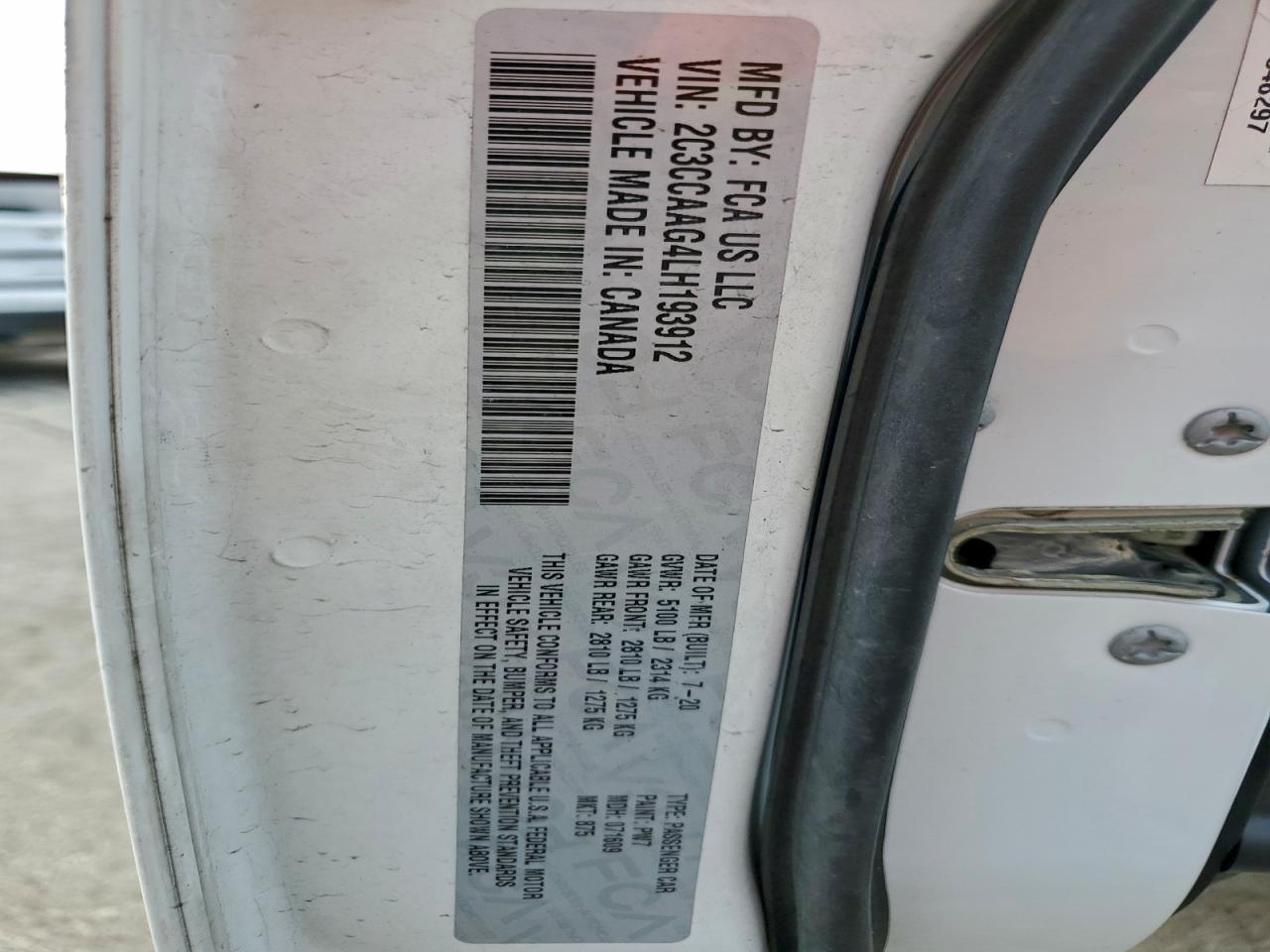 2020 Chrysler 300 Touring VIN: 2C3CCAAG4LH193912 Lot: 94242915