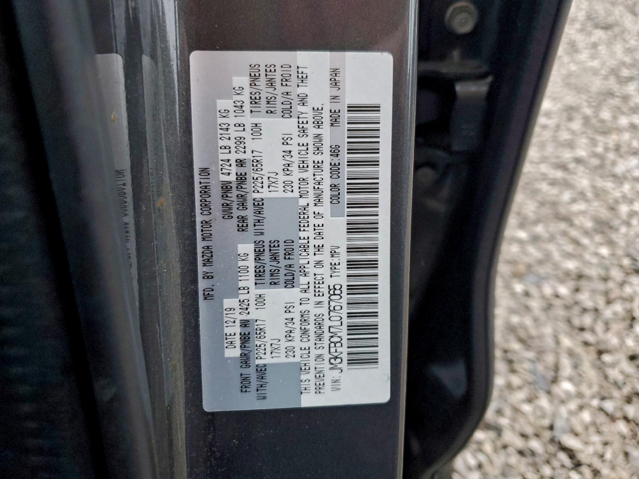 2020 Mazda Cx-5 Touring VIN: JM3KFBCM7L0767065 Lot: 93717575