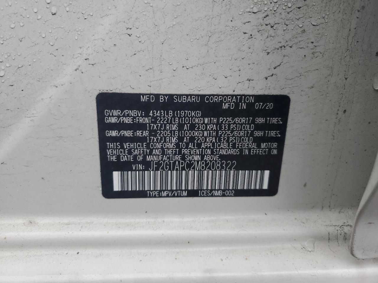 2021 Subaru Crosstrek Premium VIN: JF2GTAPC2M8208322 Lot: 91590895