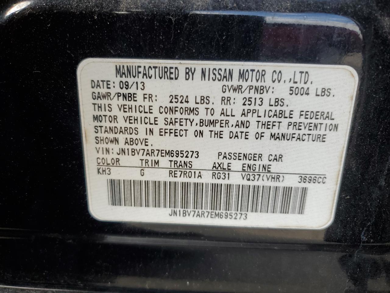 2014 Infiniti Q50 Base VIN: JN1BV7AR7EM695273 Lot: 93013845