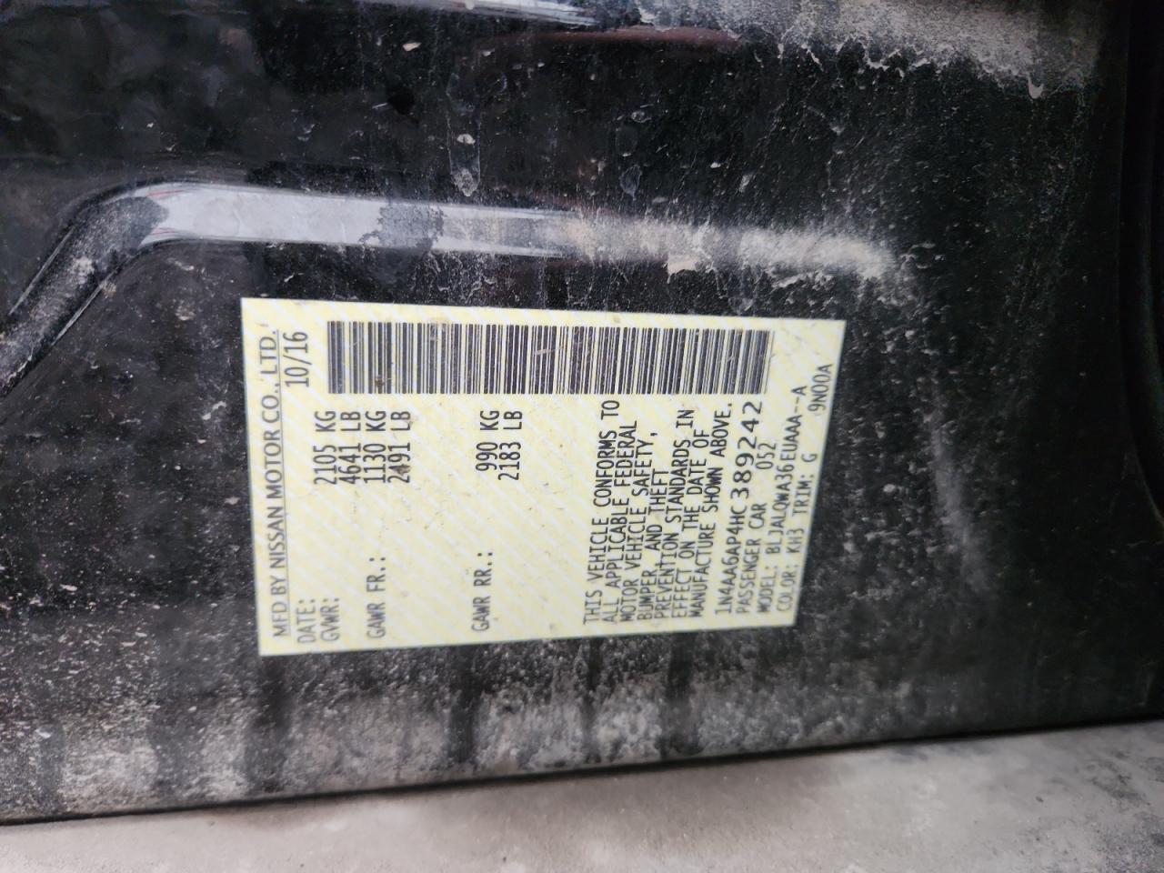 2017 Nissan Maxima 3.5S VIN: 1N4AA6AP4HC389242 Lot: 93263275