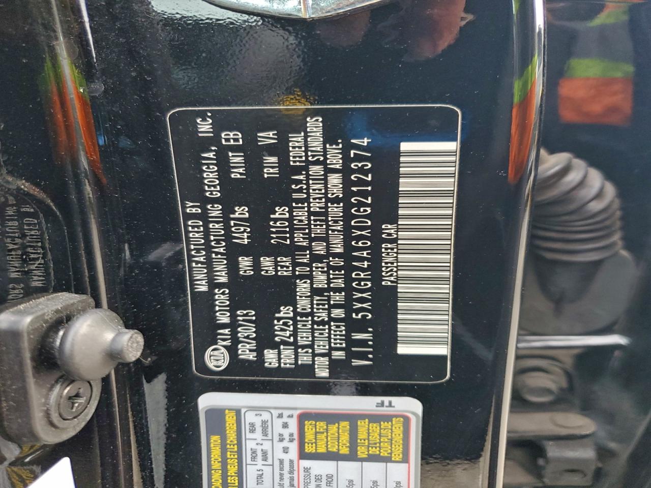 2013 Kia Optima Sx VIN: 5XXGR4A6XDG212374 Lot: 93964565