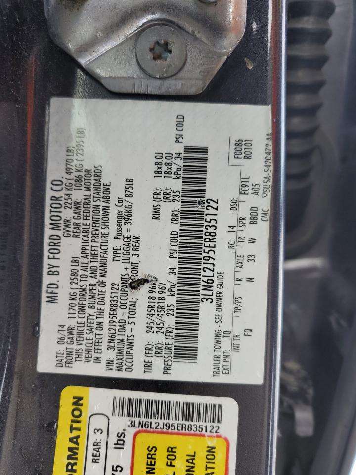 2014 Lincoln Mkz VIN: 3LN6L2J95ER835122 Lot: 92249175