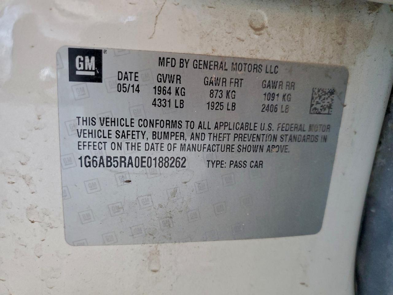 2014 Cadillac Ats Luxury VIN: 1G6AB5RA0E0188262 Lot: 93714565