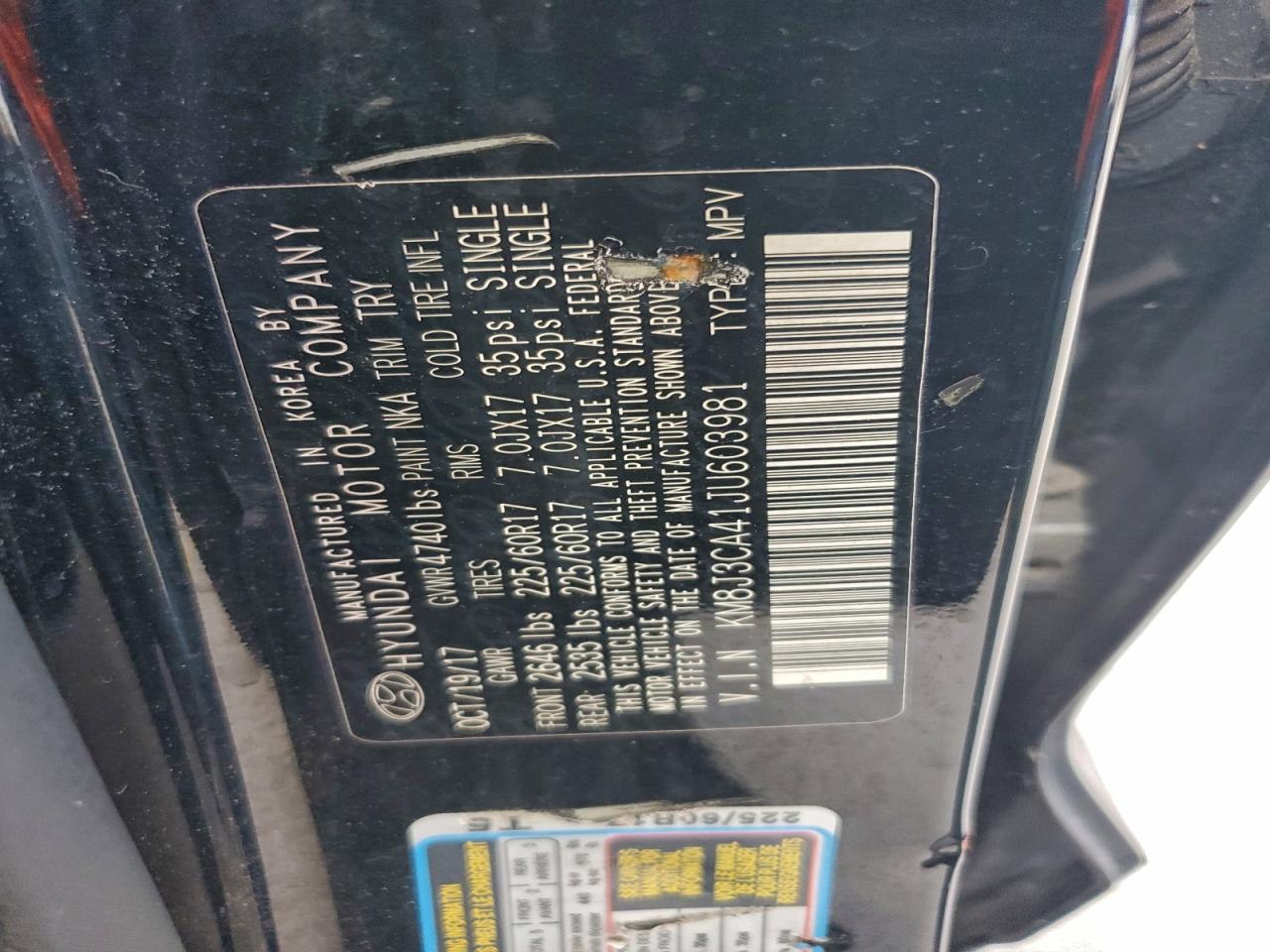 2018 Hyundai Tucson Sel VIN: KM8J3CA41JU603981 Lot: 94508835