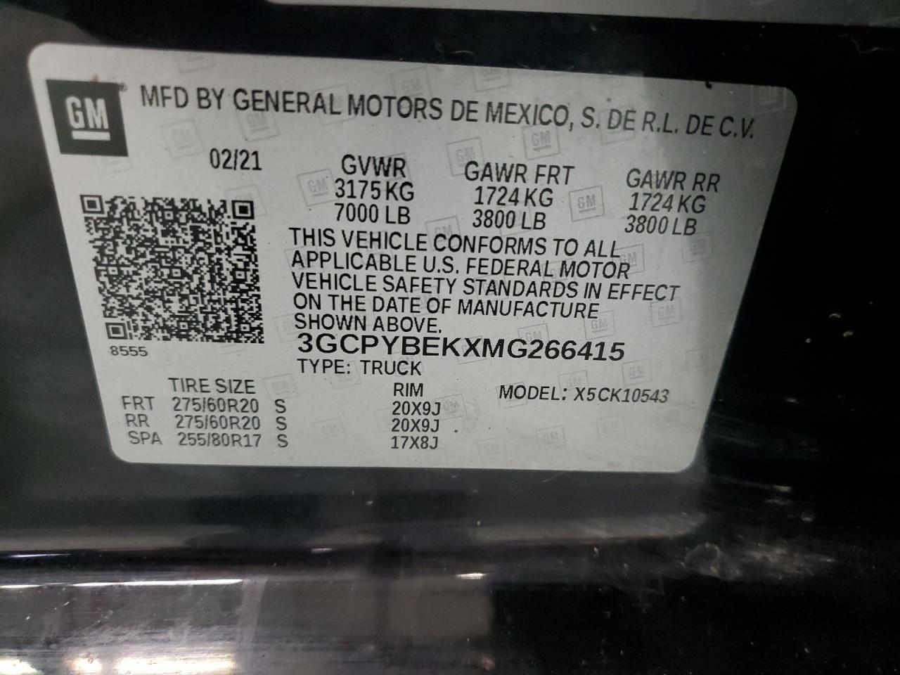 2021 Chevrolet Silverado K1500 Custom VIN: 3GCPYBEKXMG266415 Lot: 93013245