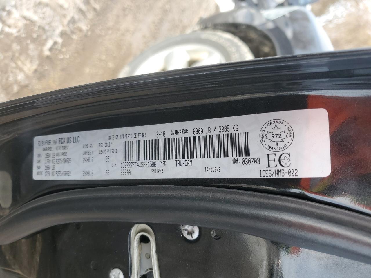 2018 Ram 1500 St VIN: 1C6RR7FT4JS261586 Lot: 93134645