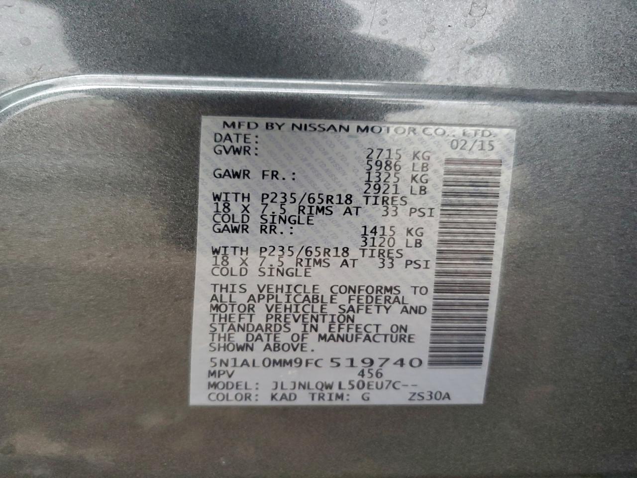 2015 Infiniti Qx60 VIN: 5N1AL0MM9FC519740 Lot: 93965715